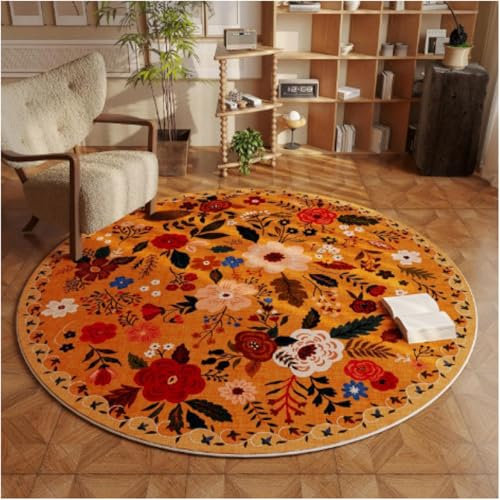 Highdi Tapis rond à poils longs rétro pour chambre à coucher et salon, décoration d'intérieur (120 cm, rose)