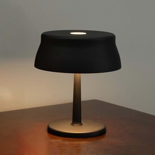 LOGT Led Tischlampe Touch Dimmer Schnurlose Schreibtischlampe Akku Pilz Tischleuchte Innen und Außen Tragbar Table Lamp 3000K Warmweiß Touch Control Nachttischlampe USB Aufladbar Aluminium,Schwarz