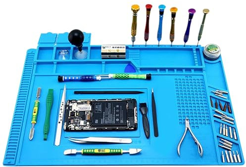 Mokaskaidj Lötmatte, Antistatische Magnetmatte, Silikon Lötunterlage 500℃ Hitzebeständige, Antistatik Reparaturmatte Matte, Magnetische Reparatur Matte für Lötarbeiten, Handy, Elektronikreparaturen