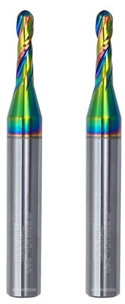 WEXWE Tools Extra Long Ball Nose Carbide End Mill, DLC Coating, CNC Cutting Tools for Aluminum and Wood Cutting, 3D Carving & Engraving. 2 Flute Router Bits，1/4 Shank (1/8-2 1/4Shank 2pcs