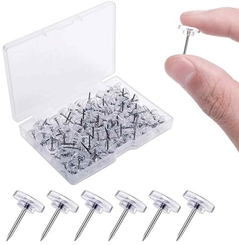 150 Stück Pinnadeln Diabolo-Form in Klarsichtdose, Transparente Reißzwecken 16 mm, Weiße Stecknadeln mit Aufbewahrungsbox für DIY, Wandkarten, Pinnwand, Korktafeln