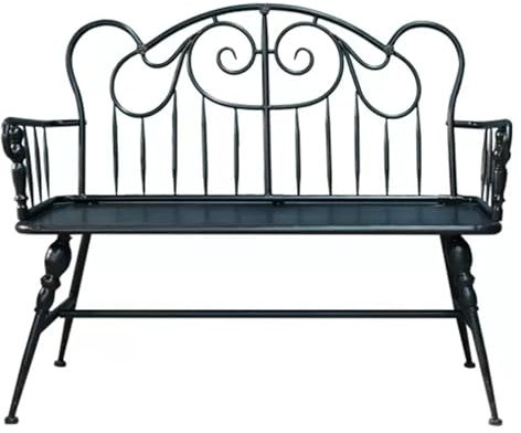 MYUYEE Vintage Garden Bench 45 2-Person Wrought Iron Outdoor Bench With Armrests And Backrest For Living Room Balcony Courtyard,Black-One Size