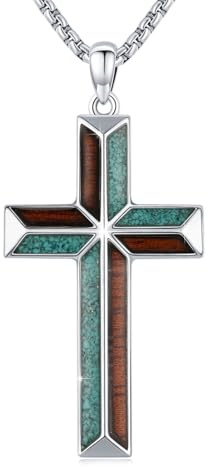 TRISHULA Kreuz Kette für Herren 925 Sterling Silber Cross Kette Mosaik Abalone/Blaue Opal/Grünem Malachit Kreuz Schmuck Religiöse Schmuck Geschenk für Talisman Amulett