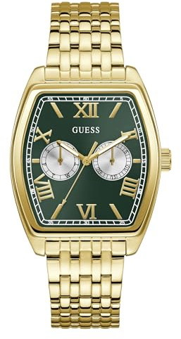 Guess Gabriel GW0975G2 Men's Quartz Analogue Stainless Steel Watch 38 mm Stainless Steel Bracelet Gold 3 Bar Dial Colour: Green Dial Date Display Luminous Hands