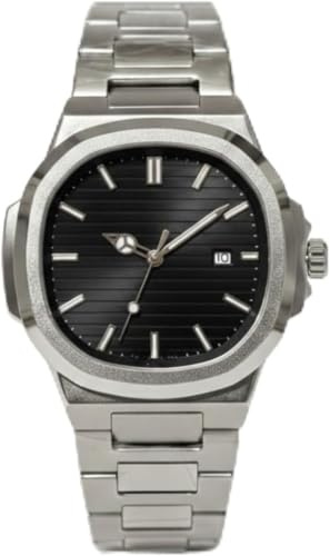 Orologio da uomo in acciaio inox, impermeabile, con data e lancette luminose, stile sportivo e lussuoso, confortevole, quadrante quadrato da 40 mm, con kit di regolazione del cinturino, Nero