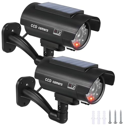 BORDEAG 2 pezzi Telecamera Finta da Esterno, 135 X 60mm telecamera Finta, Telecamera fintas con Led, Telecameras di Sorveglianza Finte per Interni ed Esterni Soluzione Economica Nero