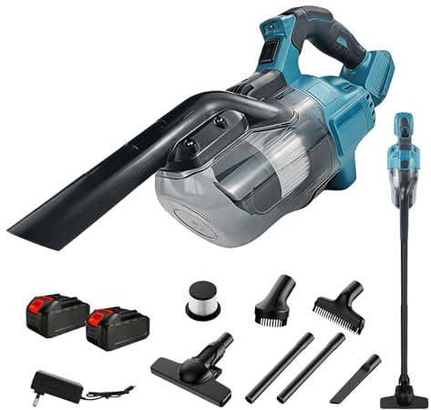 TECKZOON Aspiratore Portatile a Batteria, 16000Pa Aspirapolvere Senza Fili con 4 Ugelli e 0,7L Polvere, per Legno, Moquette, Peli, Auto (Inclusa 2 Batteria e Caricabatterie)