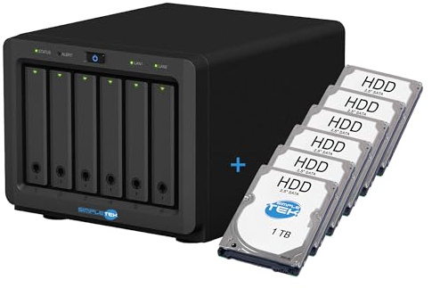 SIMPLETEK - Mini NAS Professionale a 6 Vani 2,5” - Ultracompatto - Inclusi 6x HDD 1TB - 2GB RAM DDR3L (Max 6GB) - Doppia Rete LAN Gigabit (Ricondizionato)