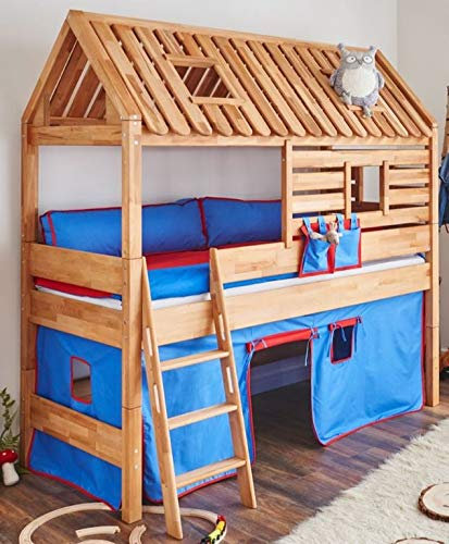 Froschkoenig24 Spielbett Tom´s Hütte 20584 Hochbett Kinderbett Stoffset Blau/Rot