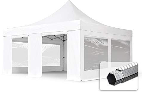 TOOLPORT ALU Pavillon Faltpavillon 5x5m mit Panoramafenstern robust und wasserdicht Professional 50mm Partyzelt weiß schwer entflammbar