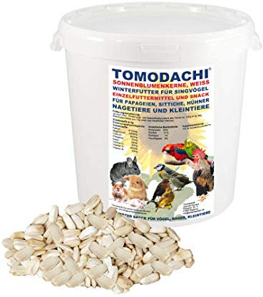 Vogelfutter Sonnenblumenkerne Winterfutter für Wildvögel, Kraftfutter, Energiefutter für Singvögel, Vogeldelikatesse, Wildvogelsnack, Tomodachi® weiße Sonnenblumenkerne, 3kg Eimer