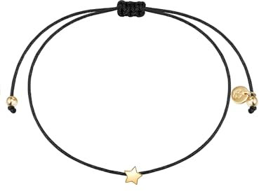 GLANZSTÜCKE MÜNCHEN Damen-Textilarmband schwarz Stern Sterling Silber gelbvergoldet - Armbändchen Armband mit Anhänger Stoffbändchen Textil