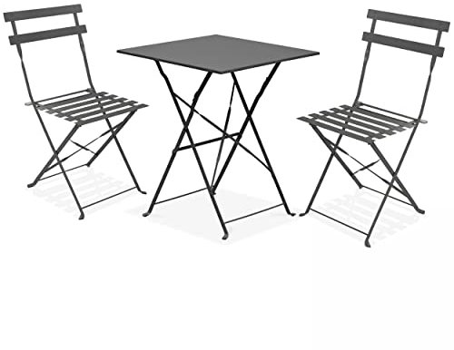 Oviala Table de Jardin et 2 chaises Acier Gris