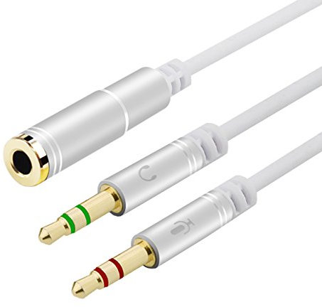Headphone Y Cable Splitter Adapter for Computer 3.5mm Female to 2 Dual 3.5mm Male Gold-Plated Corrosion-Resistant Audio Mic Y Cable for Headset Connecting to PC，Audio Connector for PC (35CM, Silver)