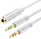 Headphone Y Cable Splitter Adapter for Computer 3.5mm Female to 2 Dual 3.5mm Male Gold-Plated Corrosion-Resistant Audio Mic Y Cable for Headset Connecting to PC，Audio Connector for PC (35CM, Silver)