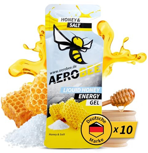 AEROBEE Energy Liquid Gel - Honey & Salt 10x26g [100% Natürliches Energie aus Honig] richtig leckeres Sportgel für den Ausdauersport, Energy Gel Laufen, Power Sport, Kohlenhydrate