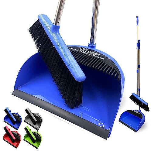 Long Handled Dustpan and Brush Set Lobby Dust Pan with Long Handle Sweeping Broom (Blue)