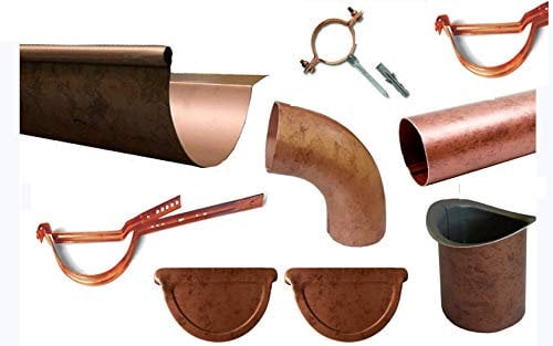 T.E.G. METALLI S.R.L. Kit 4 Metri Grondaia Tonda in Alluminio Rame Antichizzato + Accessori di Montaggio (280, con Baverino)