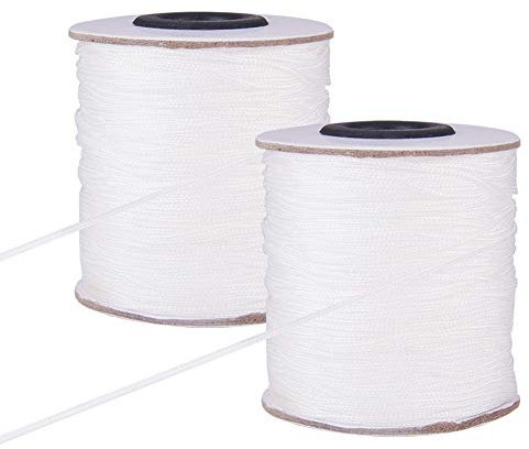 PandaHall 2 Roll 1mm 100m / 109 Yards weißes Polyester-Band geflochtene Aufzug-Farbton-Schnur für Vorhänge Windows Roman-Farbton-Reparatur, Gartenpflanze-Fertigkeit (656 Fuß total)