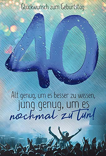 KE - Geburtstagskarte 40 - Geburtstagskarte - Format DIN B6 176 x 125 mm - Klappkarte inkl. Umschlag, Motiv Jugend