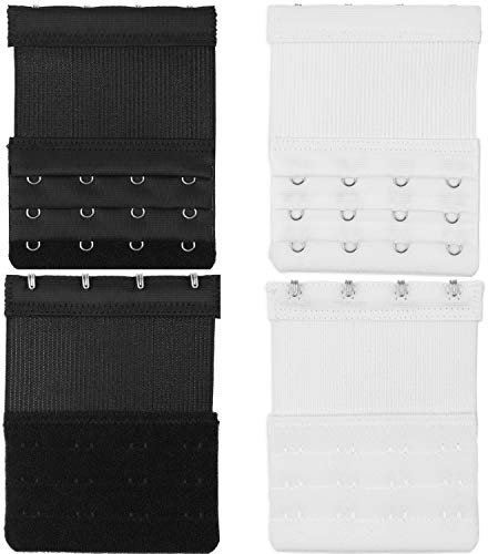 Bequeme BH Verlängerung, 4 Pack, Schwarz, Weiss, Größe XL, 4 x 3 Haken Reihe, für alle BH Modelle, weiches und elastisches Material, Büsten Verschluss Erweiterung, Bra Extender, BH mit Komfort tragen