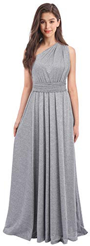 FYMNSI Damen Multiway Langes Abendkleid Hochzeit Brautjungfernkleid Bodenlang Partykleid Cocktailkleid Wickelkleid V-Ausschnitt Rückenfrei Neckholder Maxikleid Sommer Strandkleid Grau XS