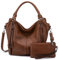 Realer Damen Handtaschen Mittel Shopper Lederhandtasche Schultertasche Umhängetasche Geldbörse Hobo Damen Taschen Set für Büro Schule Einkauf Reise 2pcs Braun
