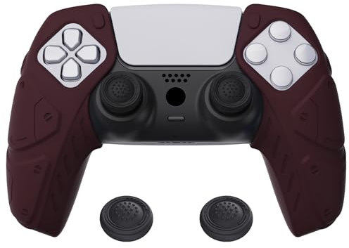 PlayVital Protection pour ps5 Coque Manette,Housse Silicone avec Capuchon pour ps5 Grips Joystick Controller Cover Skin Compatible avec Station de Charge,Édition Méca-Rouge