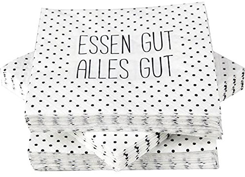 Servietten im praktischen 100er Pack (5x20) 33 x 33 cm, 3-lagig, 1/4 Falz - mit Motiv (Essen gut, alles gut) - FSC-Zertifizierte Mundtücher