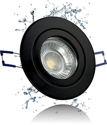 LEDFULL® Premium LED Bad Einbaustrahler Schwarz IP44 230V Dimmbar GU10 Spot Tageslicht 5W Hell & Sparsam Deckenstrahler Aussenbereich geeignet