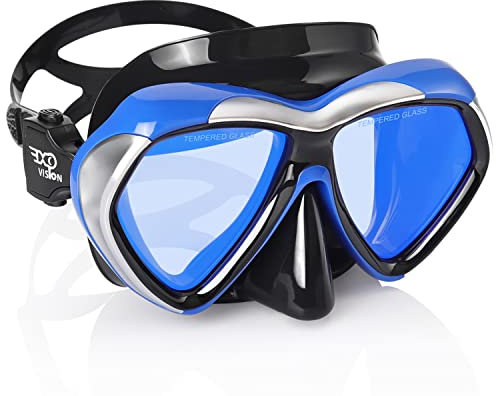 Schnorchel Tauchmaske, Anti-Leck Scuba Dive Schwimmbrille mit Nasenschutz Easybreath gehärtetes Glas Professionelle Schwimmausrüstung zum Schnorcheln Freitauchen (Blaue Linse)