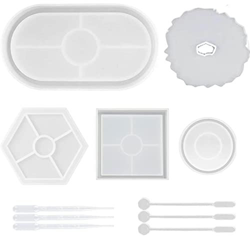 13 Piezas Moldes de Posavasos de Bandeja Molde De Silicona,Posavasos de Resina Bricolaje Manualidades,Moldes De Resina Epoxi,para Hacer Posavasos, Tazas, Cuencos y Decoración del Hogar