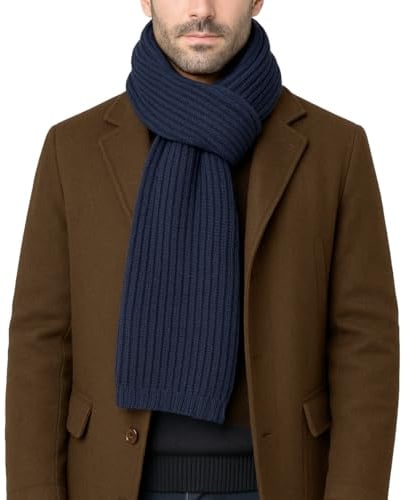 CLASSE77 - Sciarpa lavorata a maglia in lana - Stile maglia inglese a coste - Unisex - Artigianale, Made in Italy