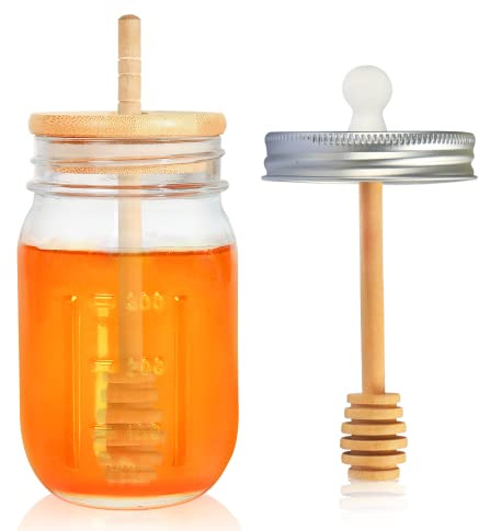 GIVAMEIHF Honigtopf aus Glas mit extra Einmachglas, 473 ml, Honigbehälter, Honigbehälter zur Aufbewahrung und Dosierung von Honig, Dankeschön-Geschenk