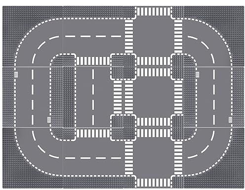Etarnfly 12 Plates Set for City Roads, Street Plates Compatible with All Major Brands, 4 Curves, 3 T-Junction, 2 Straight, 3 Crossing Base Plate