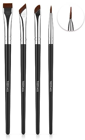 TEOYALL Eyeliner Pinsel Set, 4 PCS Ultra dünn abgeschrägt abgewinkelt Pinsel Präzision Fine Point Eyeliner Pinsel flach Augenbrauenpinsel