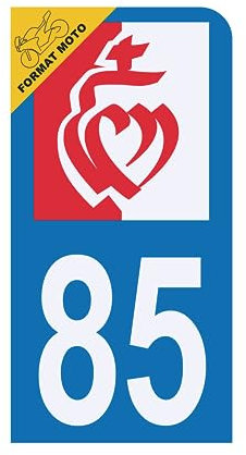 HADEXIA Aufkleber für Nummernschild, Motorrad 85, Flagge Vendéen
