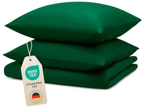 Blumtal Bettwäsche 200x200cm + 2X 80x80cm Kopfkissenbezug - Oeko-TEX zert. Mikrofaser Bettwäsche Set - Mikrofaser Bettbezug bis 95 °C - Deckenbezug + Kissenbezug 3-teilig - Duvet Cover Dunkelgrün