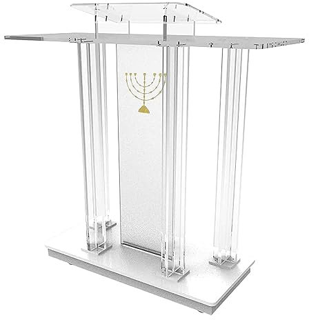 ASSICON Schräges Podium 45,7''Acryl-Podiumsständer, rollender Kanzeltisch mit Rollen, transparente sprechende Rednerpulte, Kanzeln mit LED-Leuchten, tragbare Rednerpulte Bodenstehendes Podium