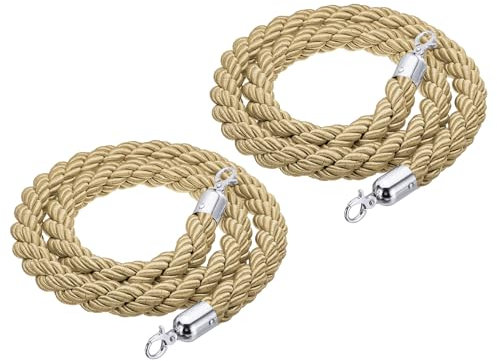 PATIKIL Stanchion Rope, 2 Pack 1.5m/5Ft Barrier Rope Twisted Post Ropes with Snap Hooks for Posts Stands Queue Divider Crowd Control of Hotel, Silver Hook, Champagne Gold Rope