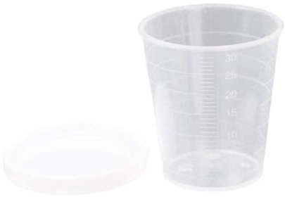 1 taza de medición de 30/50 ml con tapa con suministros transparentes graduados, recipiente transparente para experimentos de química