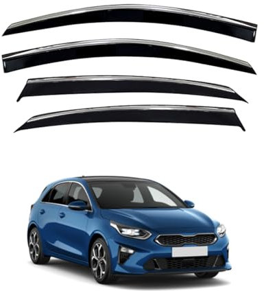 IKC Store Windabweiser für Kia Ceed 2018 2019 2020 2021 2022 2023 Windabweiser Auto Seitenfenster Visier Vent Shade Regenschutz verchromter Rahmen Hellschwarz 4 Stück