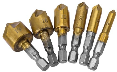 Bestgle 6 Pezzi 82° Svasatore Conico in HSS Titanio Rivestito, Svasatore Conico in HSS Titanio Rivestito con Codolo Esagonale con Alesatore per Fori 6-19 mm