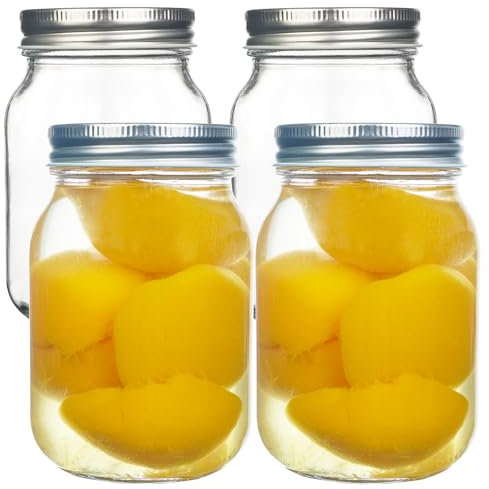 Empty Glass Regular Mouth Mason Jars, Canning Jars, Glass Bottles,Canned Fruit Glass Jars, Food Storage Sealed Glass Jar Containers, Can Store Coffee Beans, Sugar etc (500ml*4pcs)