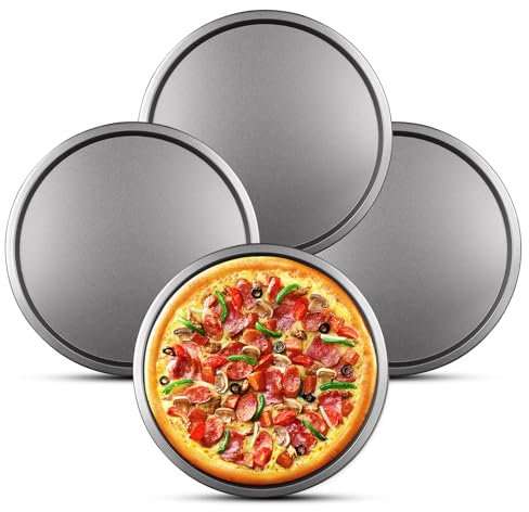 4 Piezas Bandejas para Pizza Redondas ∅ 32 cm Antiadherentes Bandeja Pizza Acero al Carbono