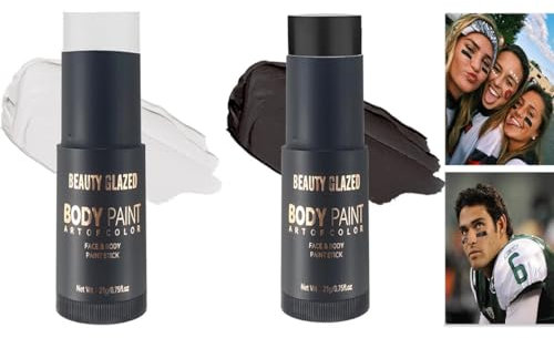 Bâton de peinture corporelle pour le visage, bâton de peinture corporelle à base d'huile pour le maquillage du visage pour les fêtes de Cosplay et les costumes d'Halloween (Blanc+Noir)