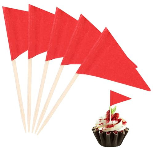 100 Stück Leere Zahnstocher Flaggen Rot Cupcake Topper Flaggen Kennzeichnung Dreieckige Obst Käse Marker Flaggen DIY Dekoration für Kuchen Buffet Party Käseplatte Lebensmittel