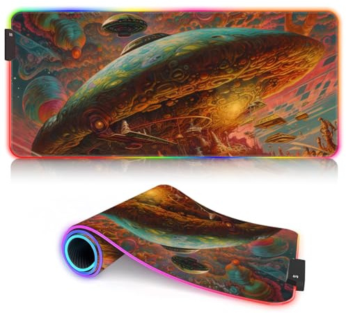 XL Extended Gaming Mouse Mat Alien nature RGB Keyboard Mouse Pad XL (31.5 x 11.8 x 0.12 inches) Large Size Mousepad for Gamer Office Work Home 9 static colors and 3 dynamic