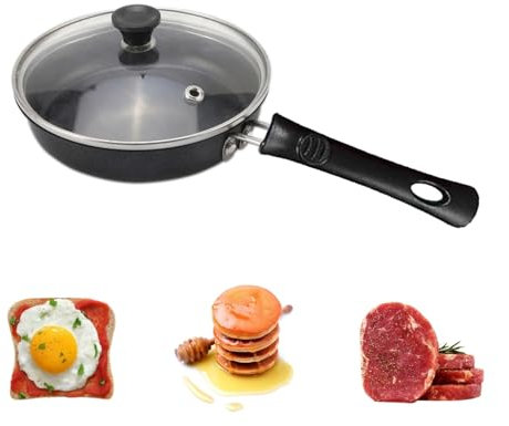 Felenny Egg Omelette Pan, Mini Egg Frying Pan with Glass Lid, 6.3 Inch Small Non Stick Frying Pan with Heat-Resistant Handle, Camping Cooking Stainless Steel Frying Pan for Induction Cooker Stoves