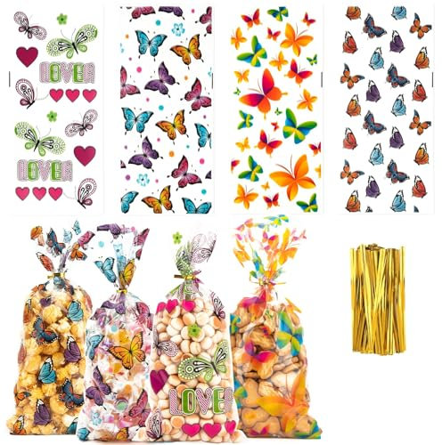 50 Cellophantüten,Plätzchentüten,Kekstüten,Zellophantüten,Tüten Für Plätzchen,Durchsichtige Tüten,Cellophantüten Klein,Geschenktüten Durchsichtig,Plastiktüten,Süßigkeiten Tüten Mit Twist Schmetterling